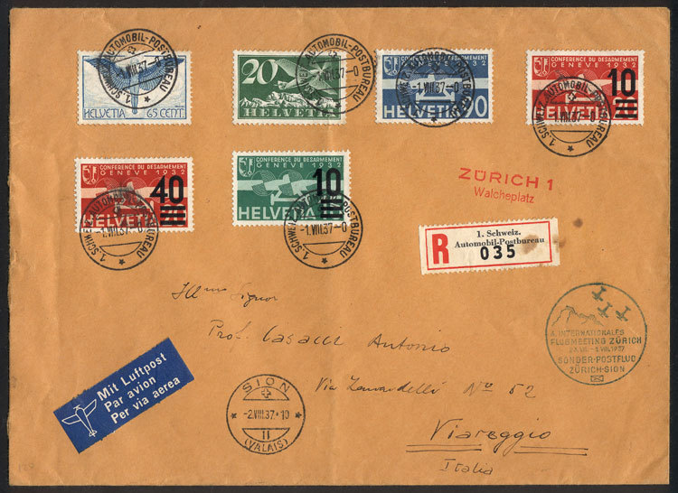 SWITZERLAND 1/AU/1937 Special Flight From Zürich To Sion, Cover With Nice Postag - Sonstige & Ohne Zuordnung
