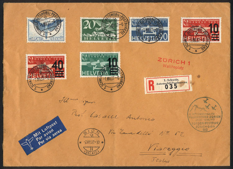 SWITZERLAND 1/AU/1937 Special Flight From Zürich To Sion, Cover With Nice Postag - Autres & Non Classés