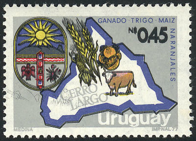 URUGUAY Sc.1026, 1979/81 45c. Map And Arms Of Cerro Largo, Cattle, Wheat, Orange - Uruguay