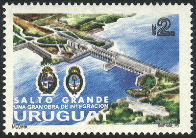 URUGUAY Sc.1043, 1979 Salto Dam, With DOUBLE IMPRESSION Of Black Color, Excellen - Uruguay