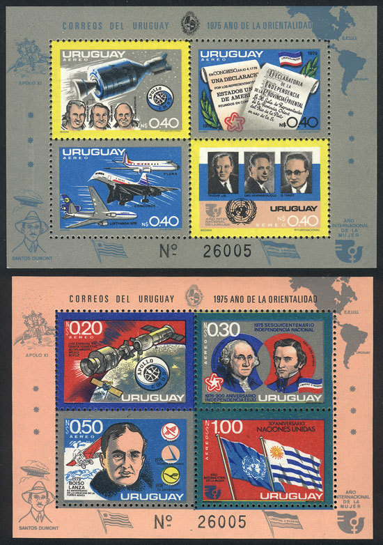 URUGUAY Sc.C413/4, 1975 Set Of 2 Sheets, Aviation And Space Exploration, Excelle - Uruguay