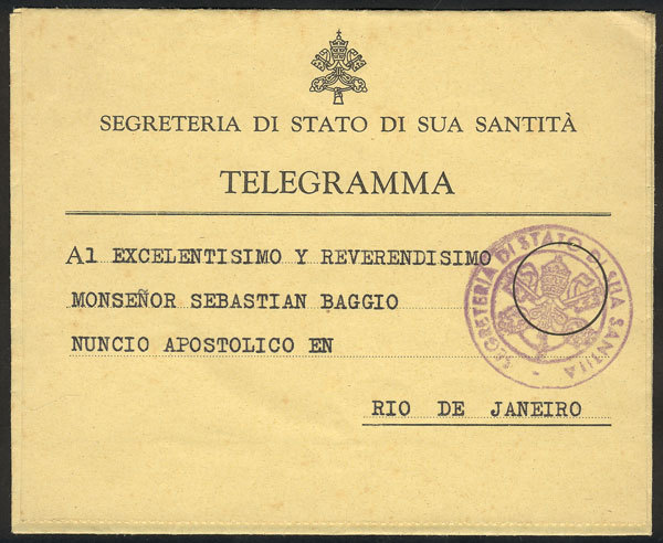 VATICAN Telegram Sent To Rio De Janeiro On 27/JUL/1964, Excellent Quality, Very - Other & Unclassified