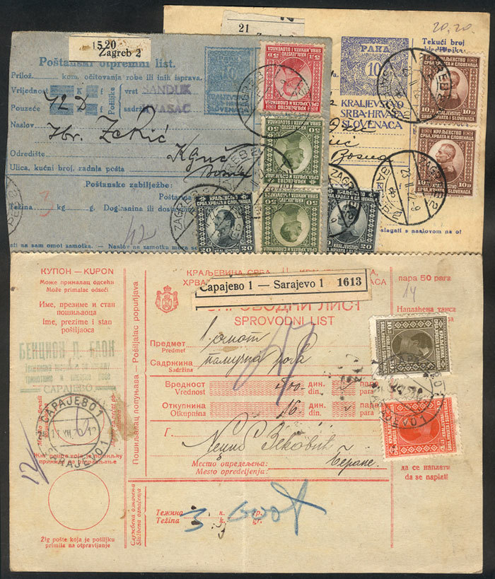 YUGOSLAVIA 3 Dispatch Notes Of Parcel Posts With Nice Postages Of The Year 1922 - Otros & Sin Clasificación