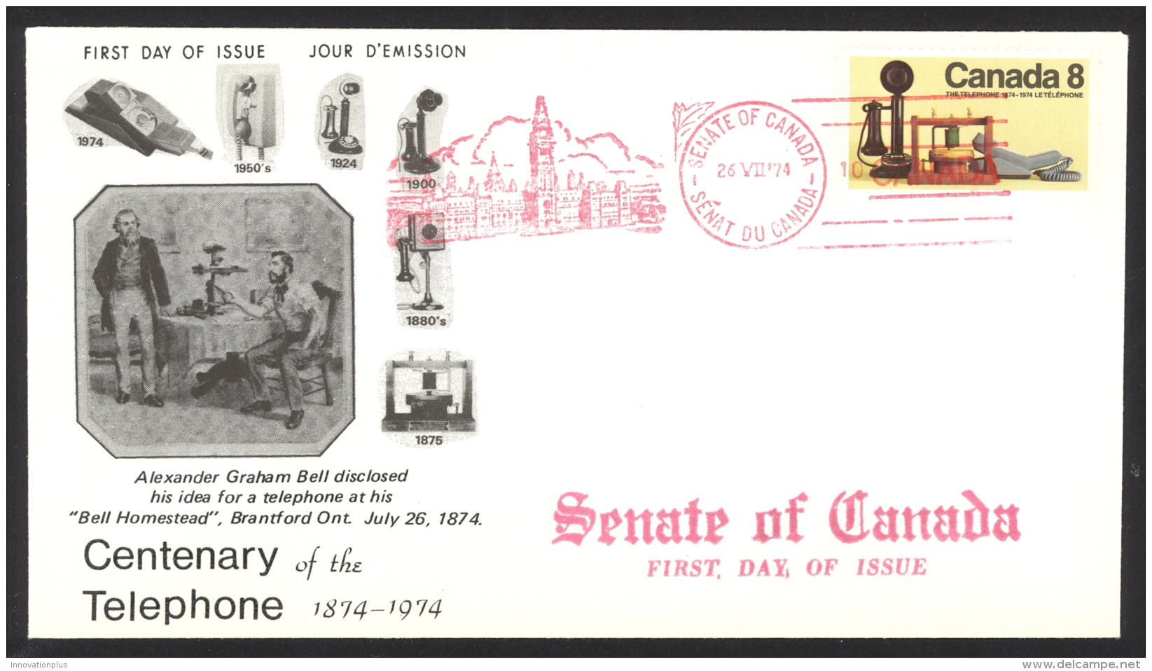 Canada Sc# 641 Senate Of Canada CXL (Rose Craft Cachet) FDC Single (c) 1974 07.26 Telephones - 1971-1980