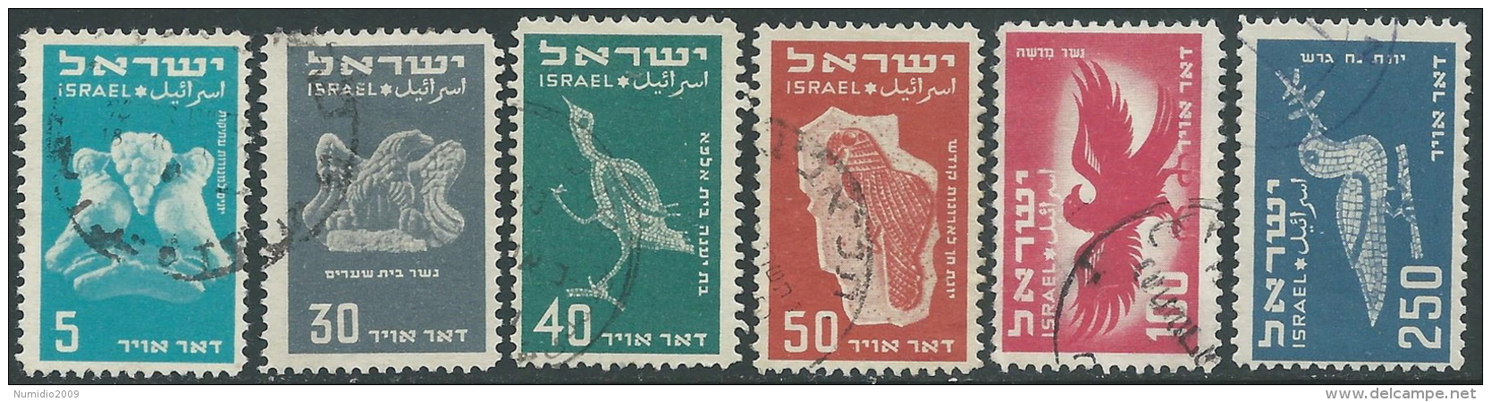 1950 ISRAELE USATO POSTA AEREA LINEE AEREE EL AL 6 VALORI SENZA APPENDICE R32-7 - Airmail