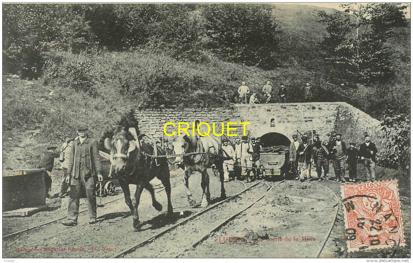 54 Ludres, Sortie De La Mine, Beau Plan Des Ouvriers Et De Chevaux Qui Tractent Des Wagonnets..., Affranchie 1909 - Autres & Non Classés