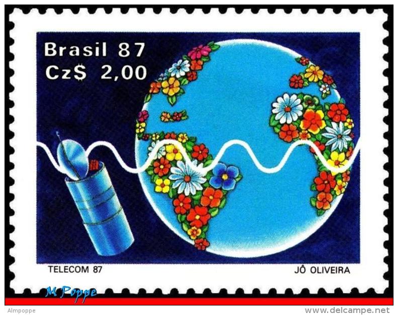 Ref. BR-2099 BRAZIL 1987 - TELECOMMUNICATION, TELECOM 87, GENEVA,, BRAZILSAT, SPACE, GLOBE, SATELLITE, MNH,1V Sc# 2099 - South America