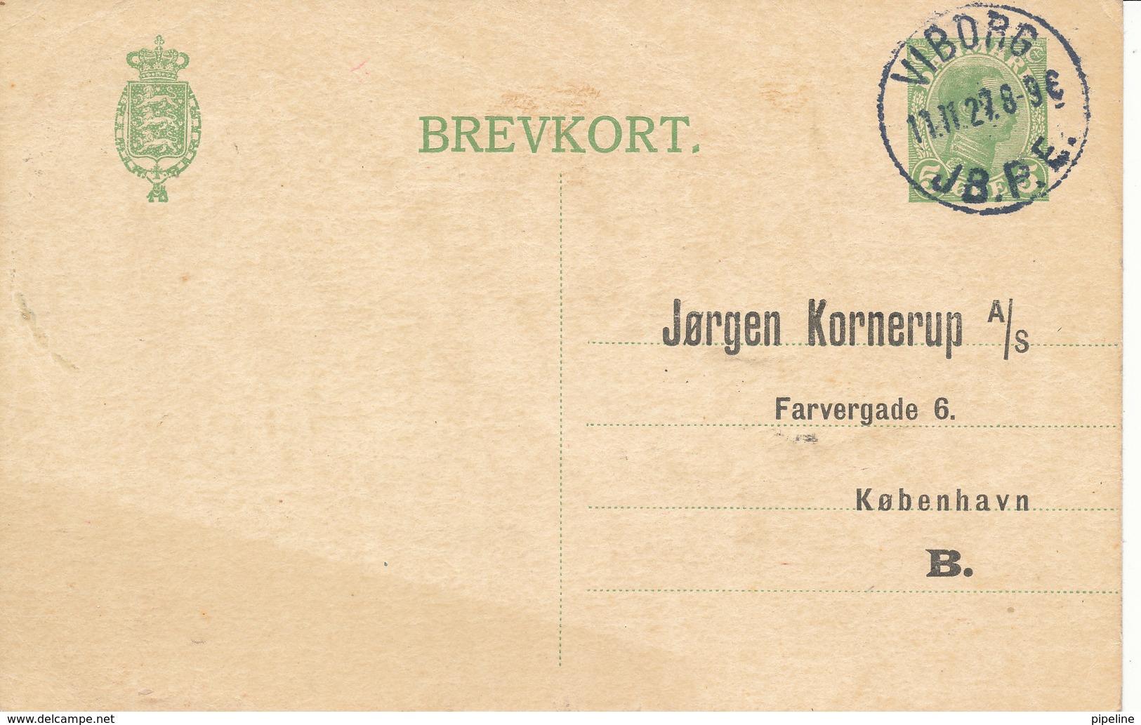 Denmark Lettercard Viborg JB. P.E. 11-11-1927 Sent To Copenhagen - Storia Postale