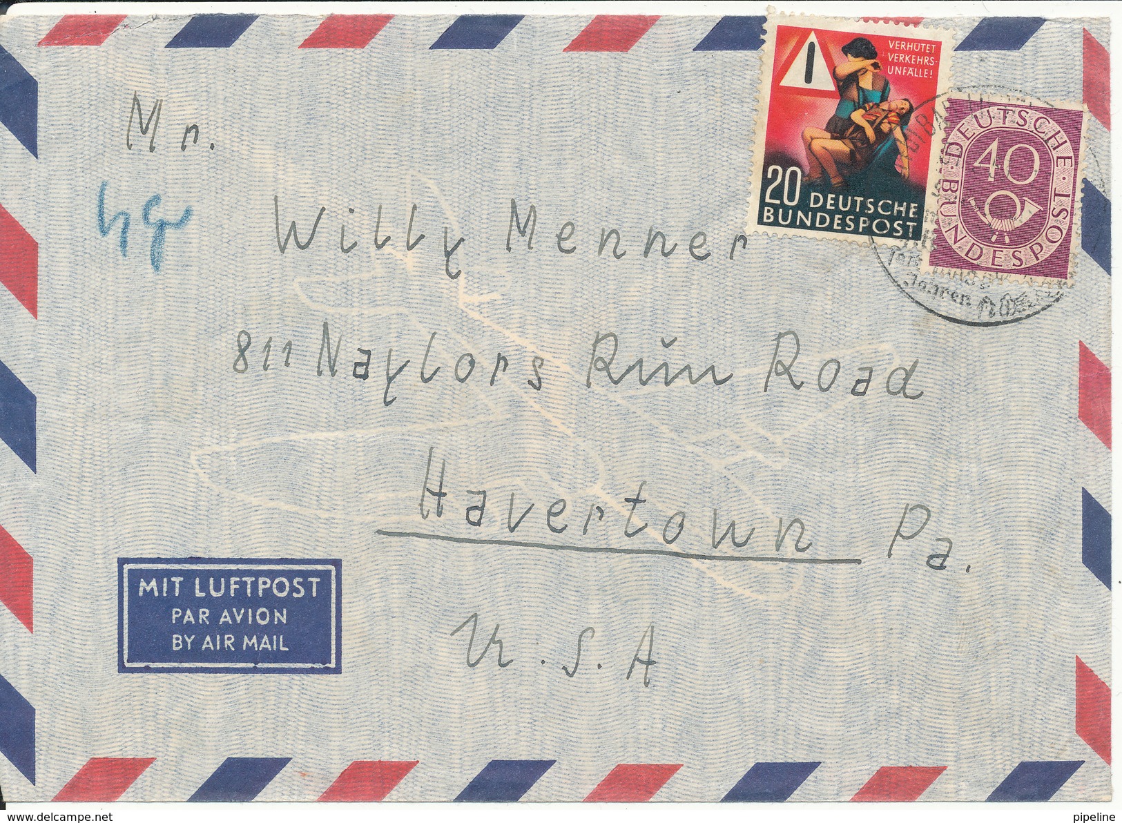 Germany Air Mail Cover Sent To USA 31-3-1953 - Covers & Documents