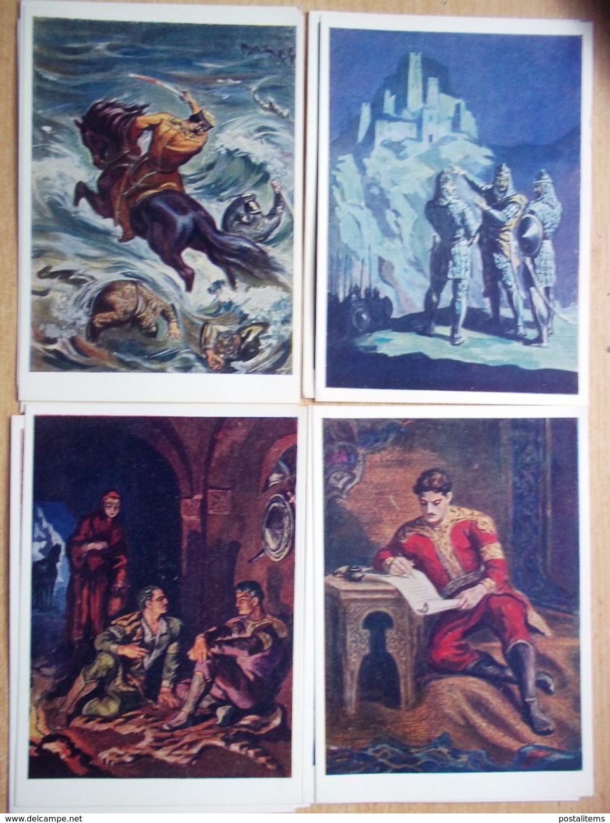 Shota Rustaveli. "The Knight in the Panther's Skin". Drawings by Irakli Toidze. Set of 16 postcards. 1966