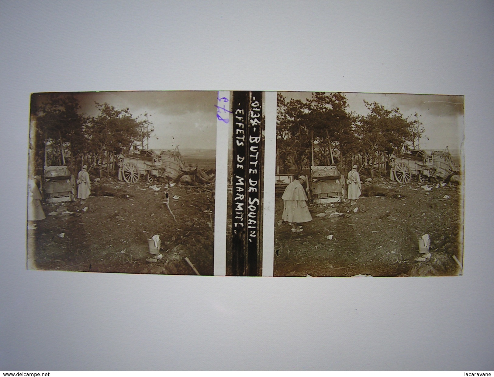 Plaque Photo Stereo Stereoscopique Ww1 1914-18 Militaire Marne Butte De Souain Effets De Marmite 873 - Guerre, Militaire