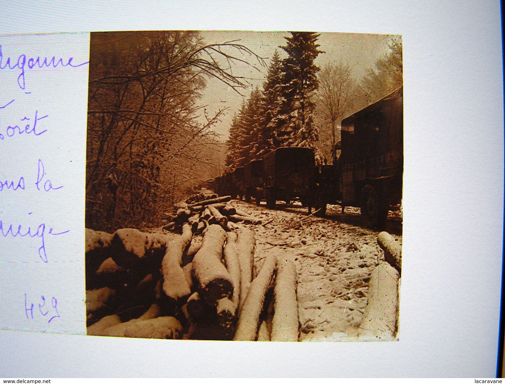 Plaque Photo Stereo Stereoscopique Ww1 1914-18 Militaire Argonne Foret Sous La Neige Train - Guerre, Militaire