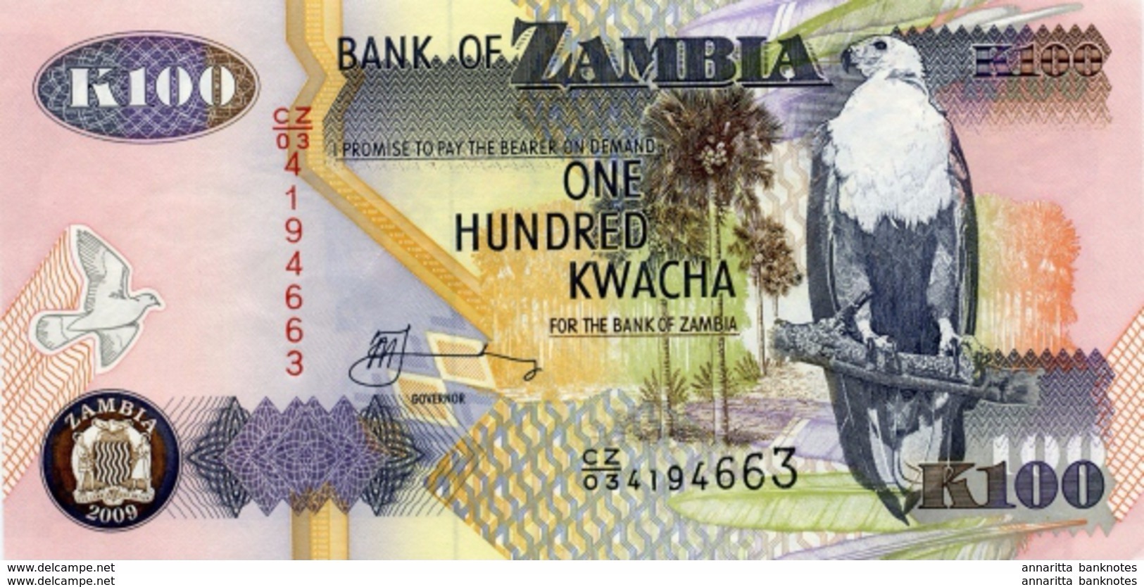 ZAMBIA 100 KWACHA 2009 P-38h UNC [ZM139i] - Zambie