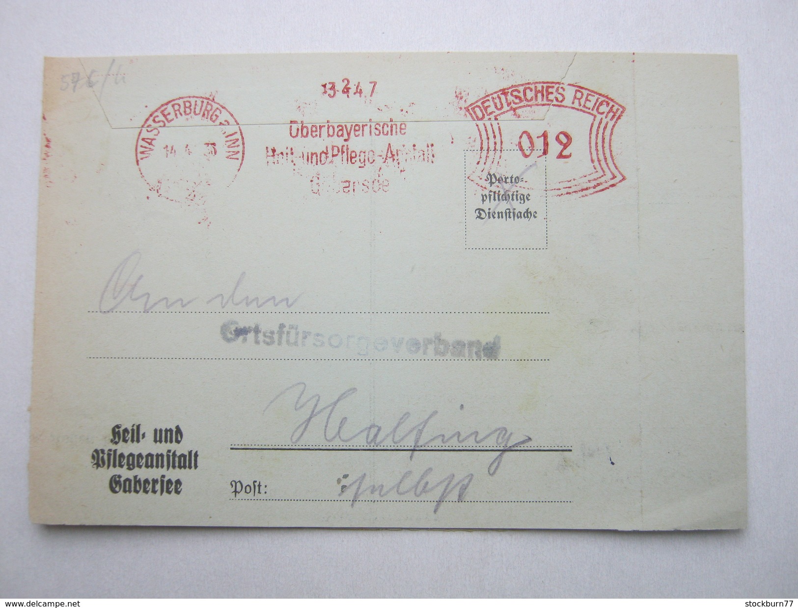 Firmen Freistempel , Meterstempel Auf Beleg Aus  WASSERBURG  1936 ,  Stempel Ist Auf Einer Zahlkarte - Briefe U. Dokumente