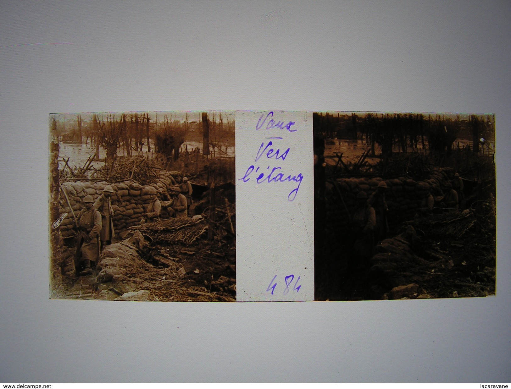 Plaque Photo Stereo Stereoscopique Ww1 1914-18 Militaire Vaux Vers L'etang 484 - Guerre, Militaire