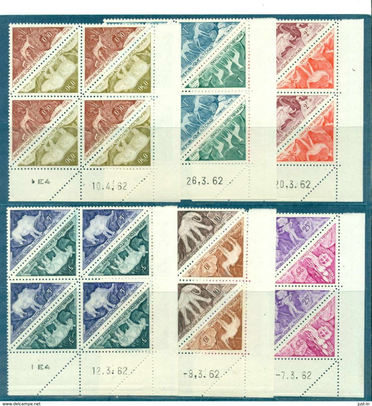 TCHAD.TAXE N°23 / 34 BLOCS DE 4 DATES N Xx TB. Cote 55 €.(animaux Dont éléphants) - Tchad (1960-...)