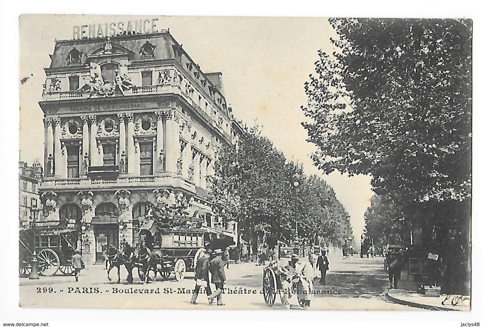 PARIS  (cpa 75)  Le Boulevard St-Martin Et Le Théâtre De La Renaissance -   - L 1 - Transport Urbain En Surface