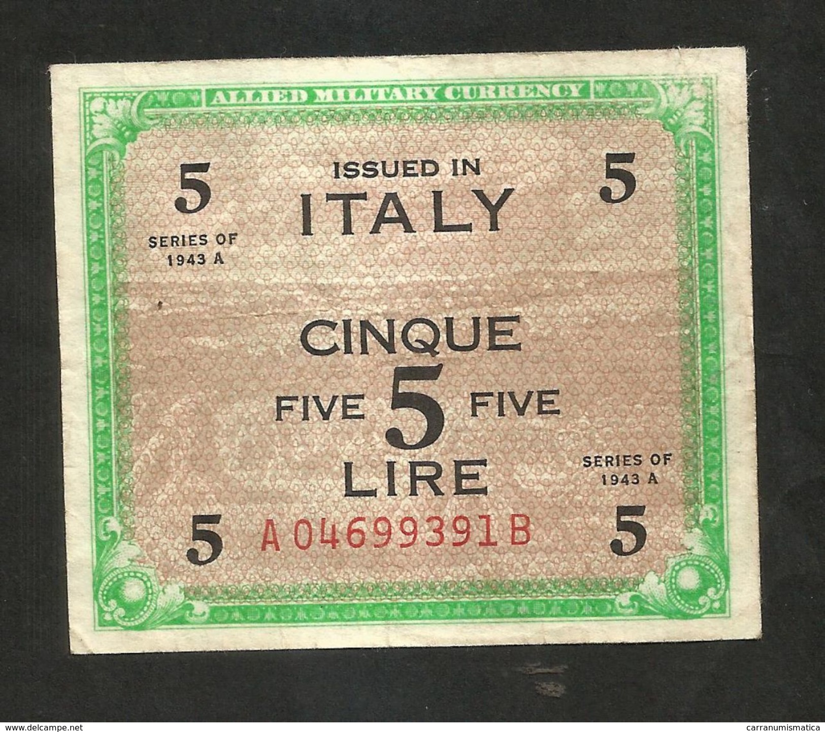 ITALIA - 5 Lire - Allied Military Currency 1943 (BILINGUE) - Occupation Alliés Seconde Guerre Mondiale