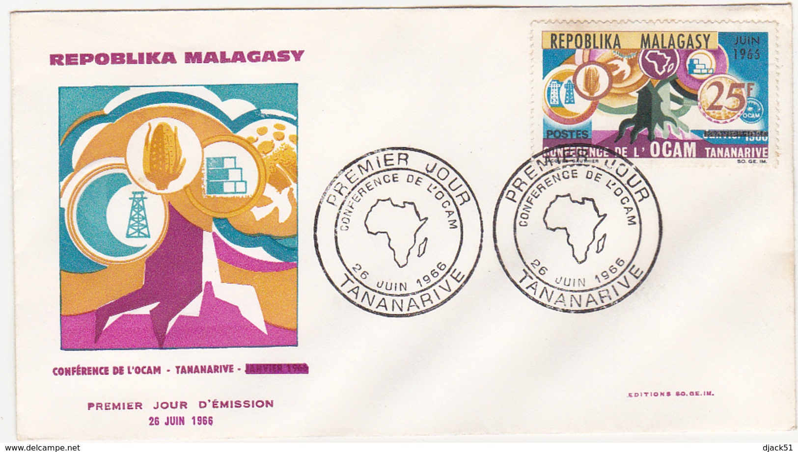 1966 / TANANARIVE / REPOBLIKA MALAGASY / FDC / CONFERENCE DE L'OCAM / Timbre 25 F - Madagascar (1960-...)