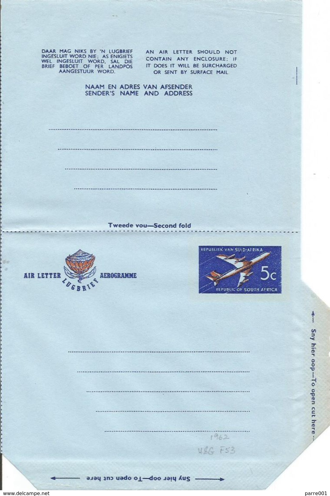 South Africa 1962 Protea Airplane 5c Type 44 Sehler 2007 Catalogue Aerogramme - Luchtpost