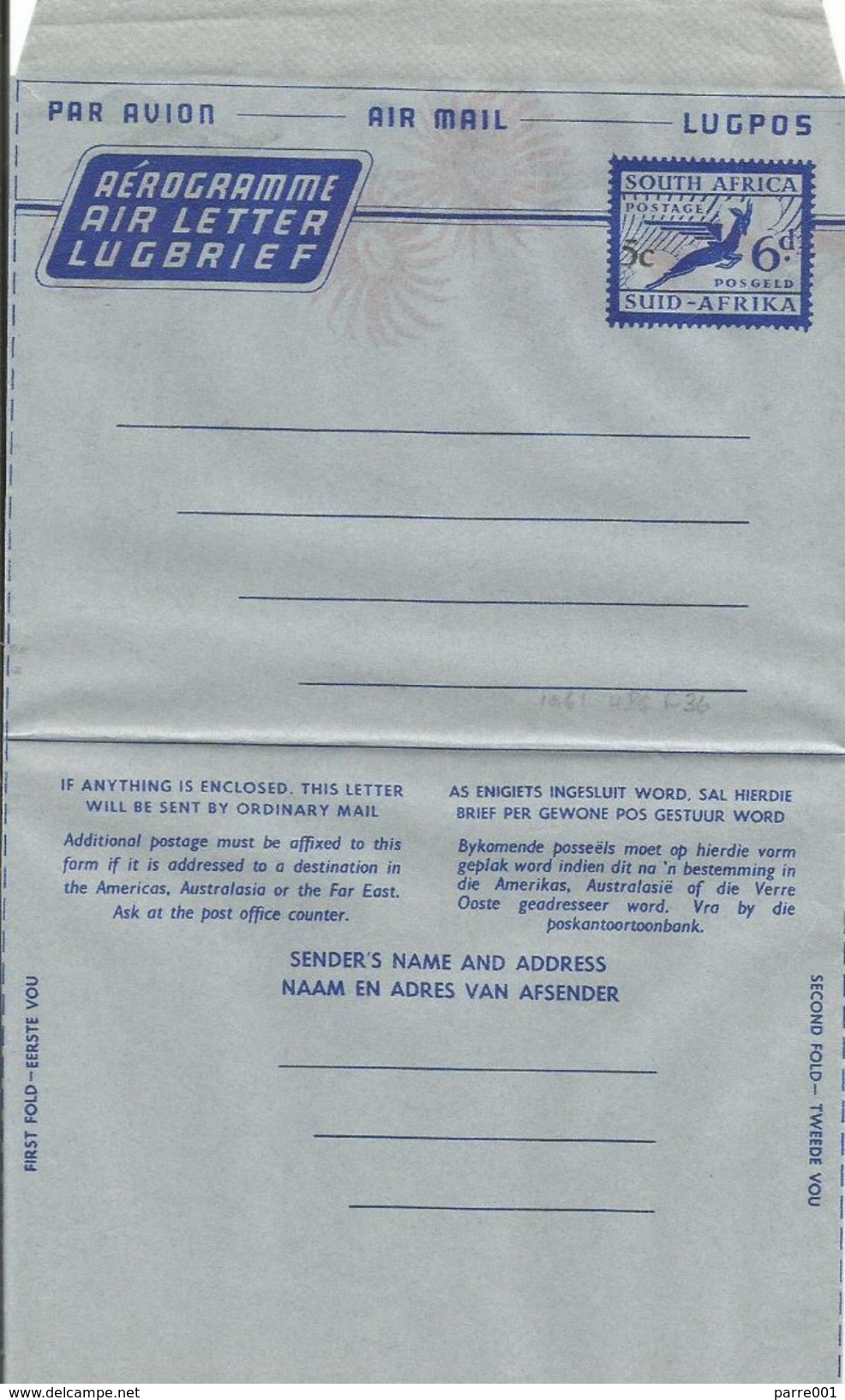 South Africa 1961 Springbock 5c On 6d Overprint Type 31 Sehler 2007 Catalogue Aerogramme - Posta Aerea