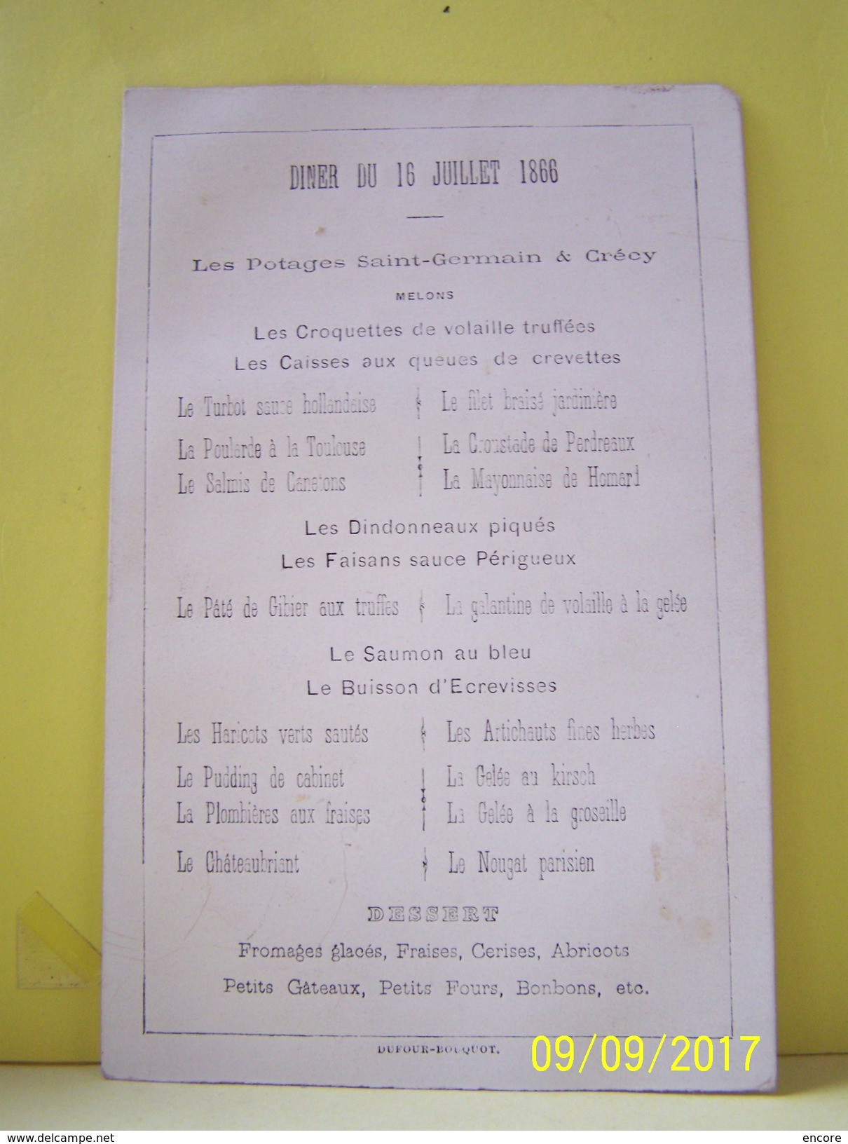 MENU DU 16 JUILLET 1866.   101_0384"b" - Menu