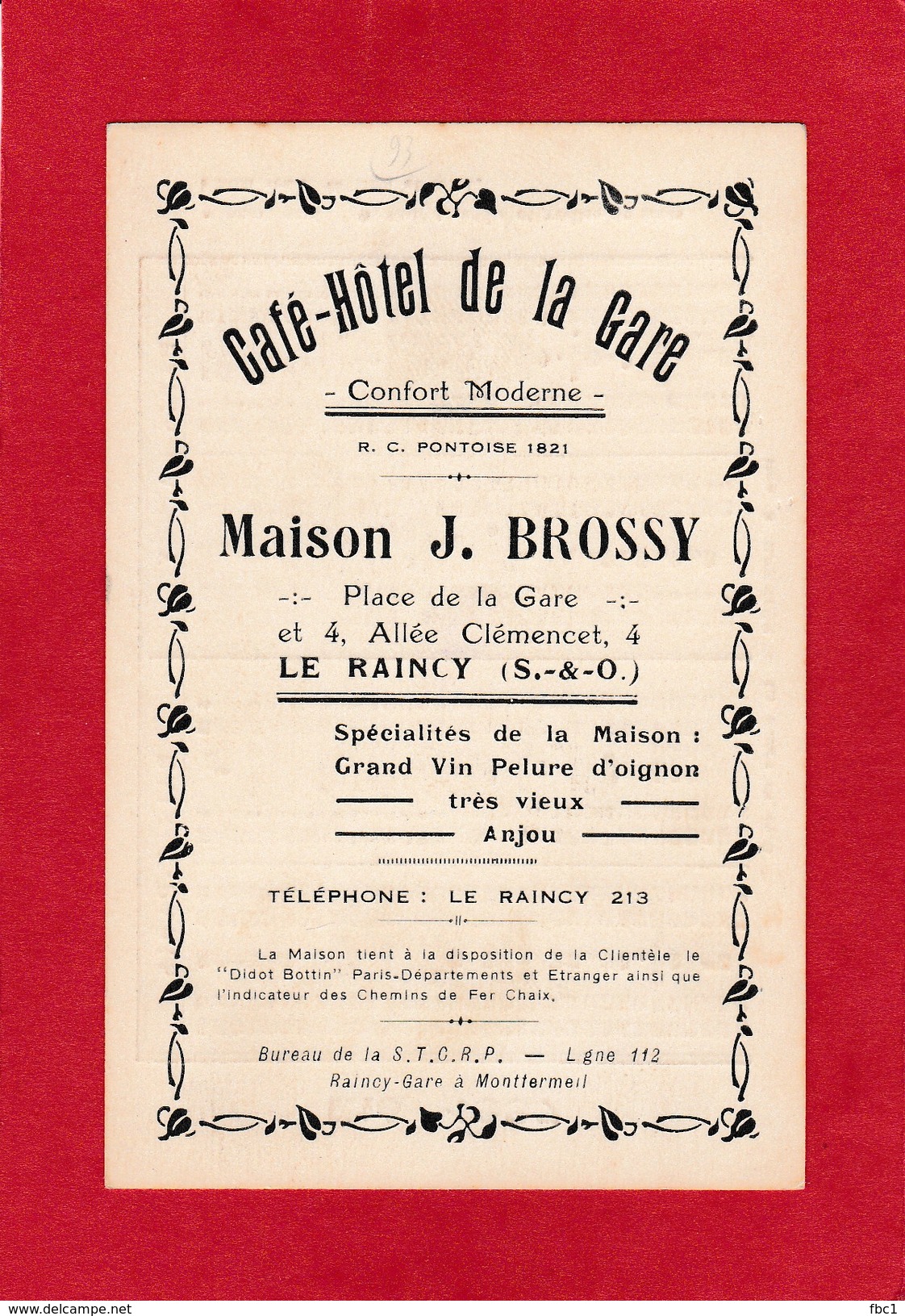 Horaire Des Trains Le Rancy-Paris - 1937 - Maison J.Brossy - Café Hôtel De La Gare - Europa