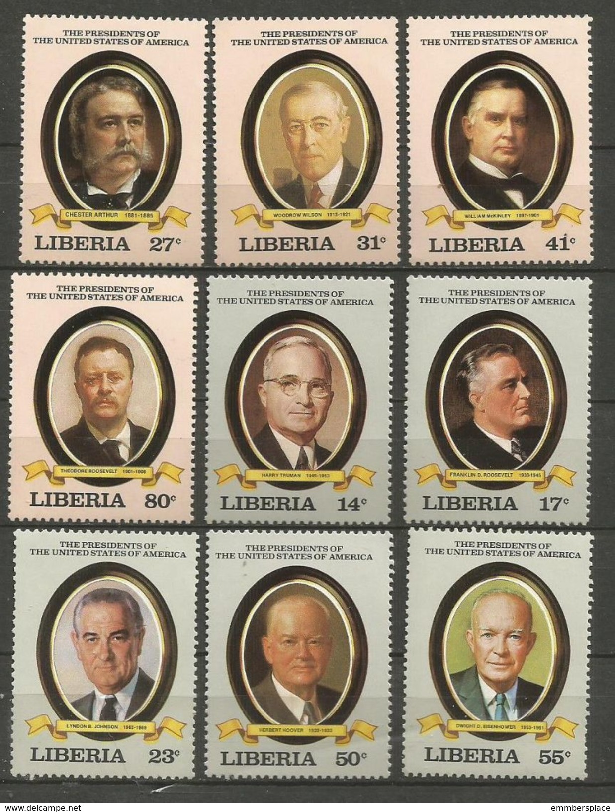 Liberia - 1982 US Presidents 9 Values MNH **  Sc - Liberia