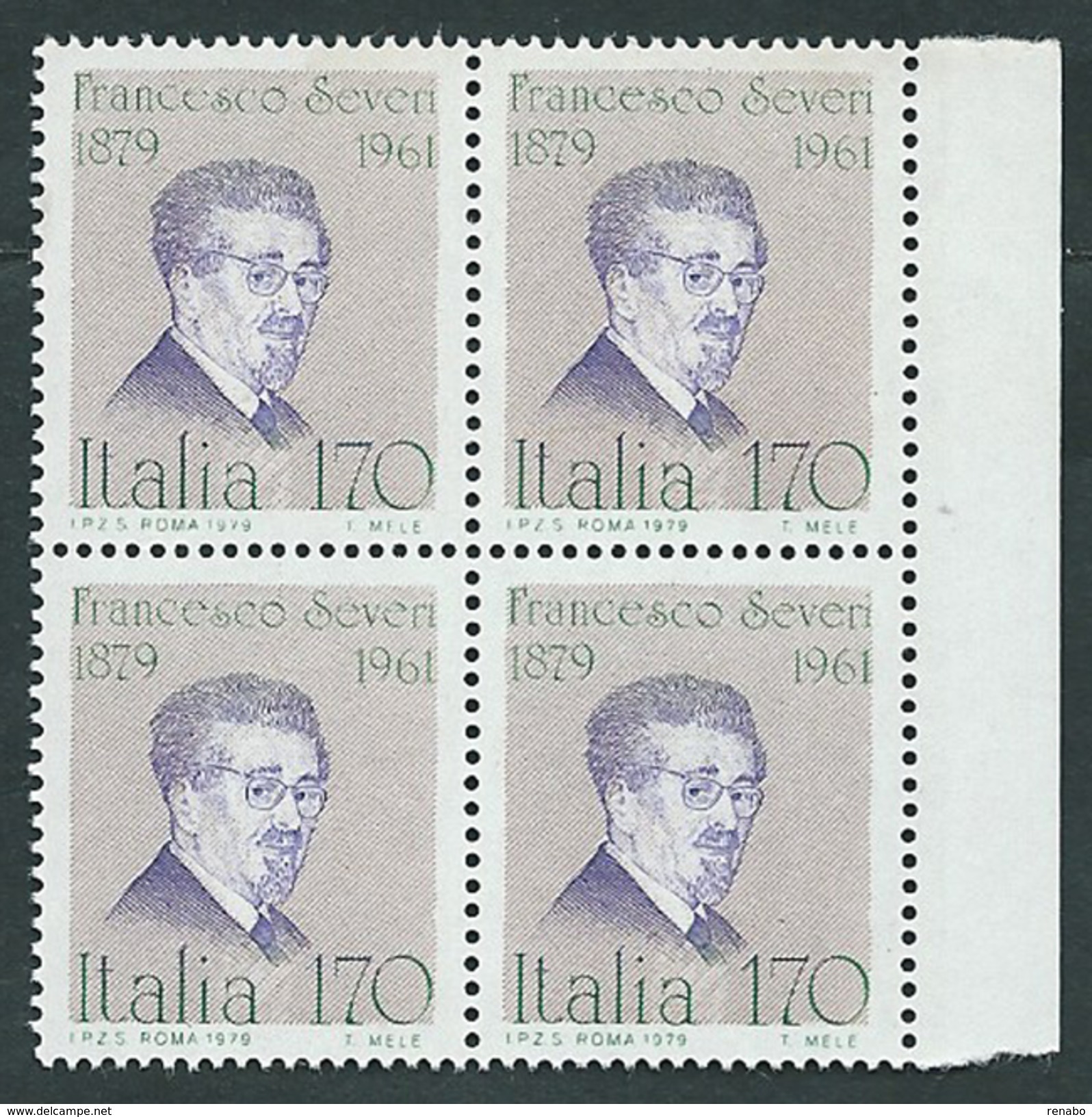 Italia 1979; Personaggi Illustri : Francesco  Severi (1879-1961), Matematico. Quartina Di Bordo. - 1971-80: Mint/hinged