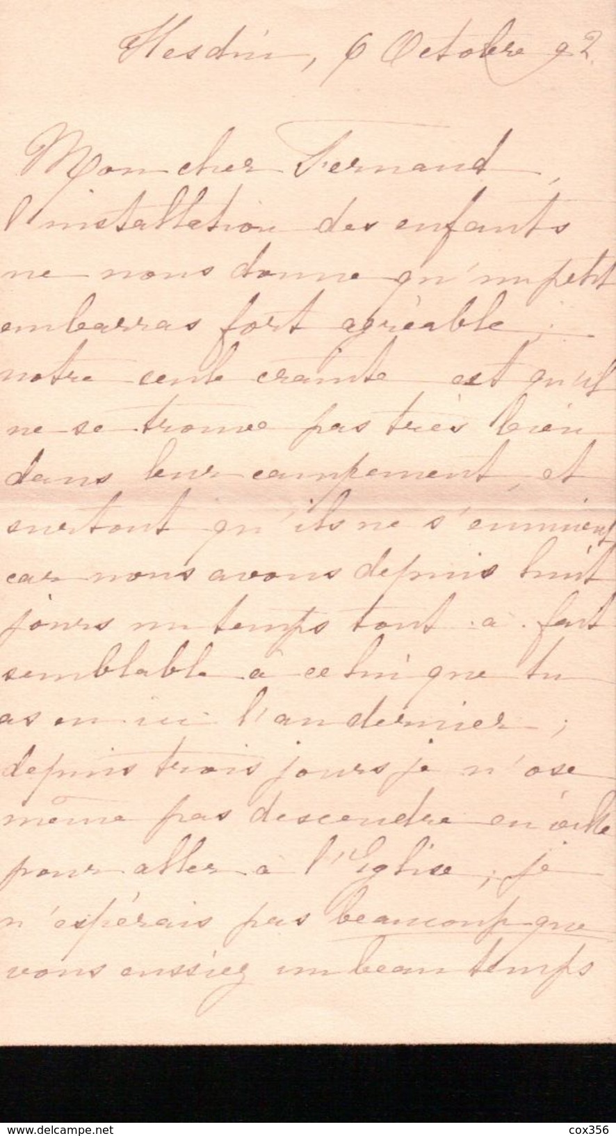 LETTRE Rédiger à HESDIN 62   De SŒUR MARIE à FERNAND DE FOSSEUX 1892 - Manuscripts