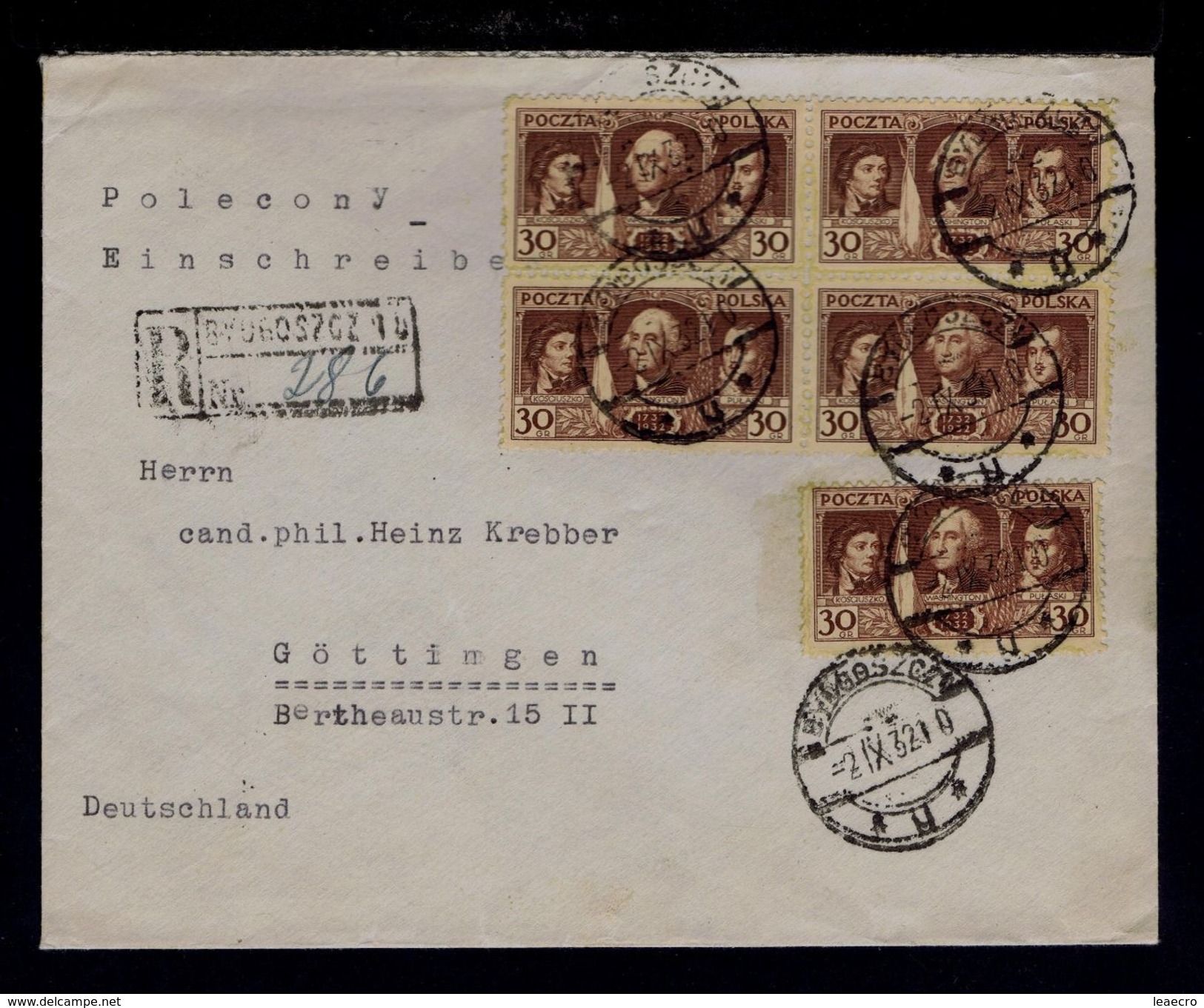 PULASKI KOSCIUSZKO WASHINGTON USA Pologne 5x Cover GOTTINGEN 1932 Célébrités Famous People Gc3050 - George Washington