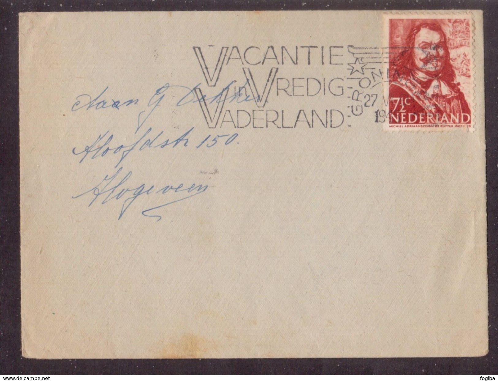 JZ170   Nederland 1945  Vacantie In Vredig Vaderland By Letter From Groningen To Hoogeveen - Covers & Documents