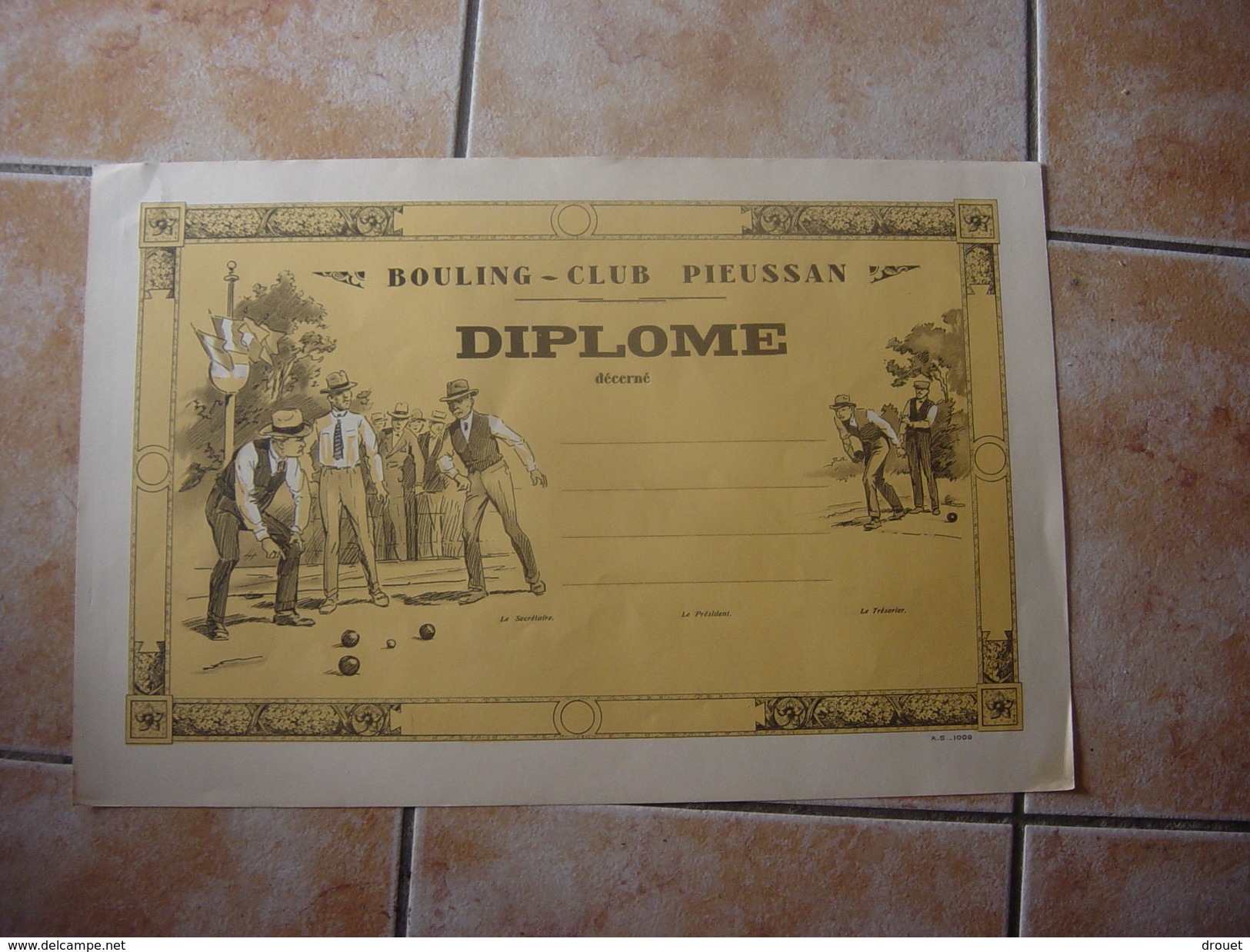 11 PIEUSSE - BOULING -CLUB DE PIEUSSAN - DIPLOME - Petanque