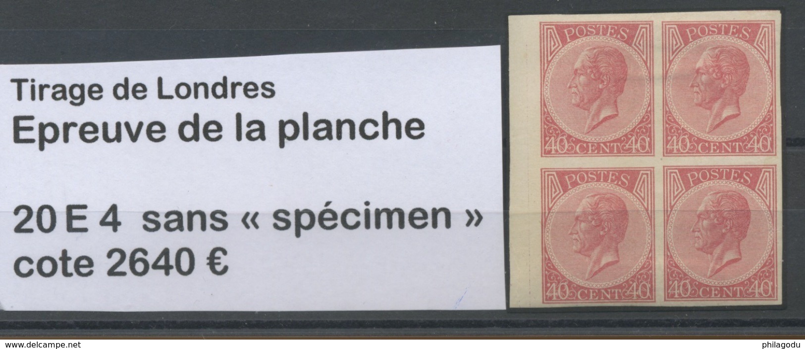 20 E4  Essai Du 40c Avec Charnière  Non Dent Sans Spécimen Cote 2640 Euros - 1865-1866 Linksprofil