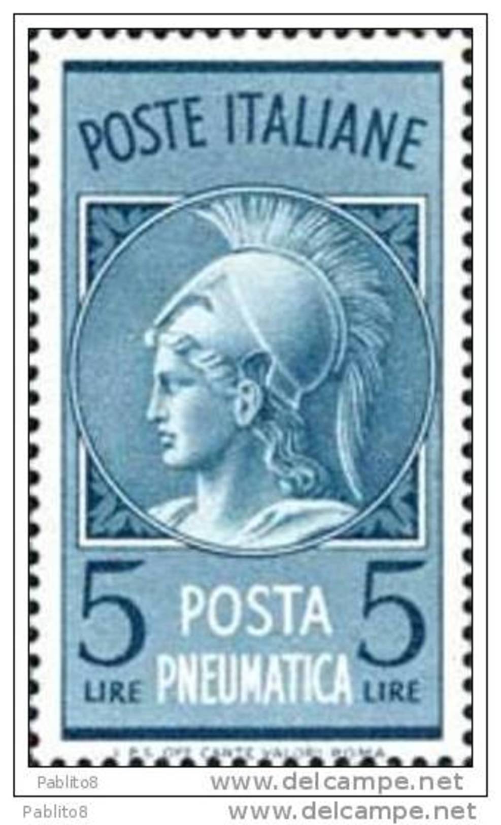 ITALIA REPUBBLICA ITALY REPUBLIC 1947 POSTA PNEUMATICA TESTA DI  MINERVA LIRE 5 MNH - Poste Exprèsse/pneumatique