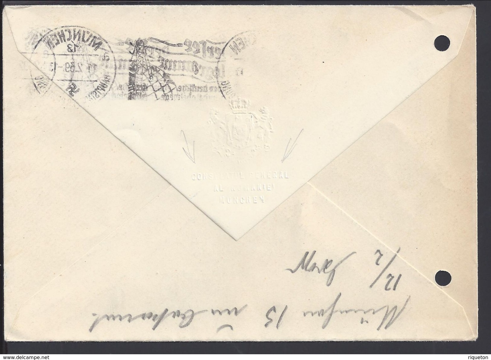 ALLEMAGNE - Enveloppe Du 11-2-1939 Du Consul Général De Roumanie De Munchen En Ville - Cachet + Flamme Pub. B/TB - - Lettres & Documents