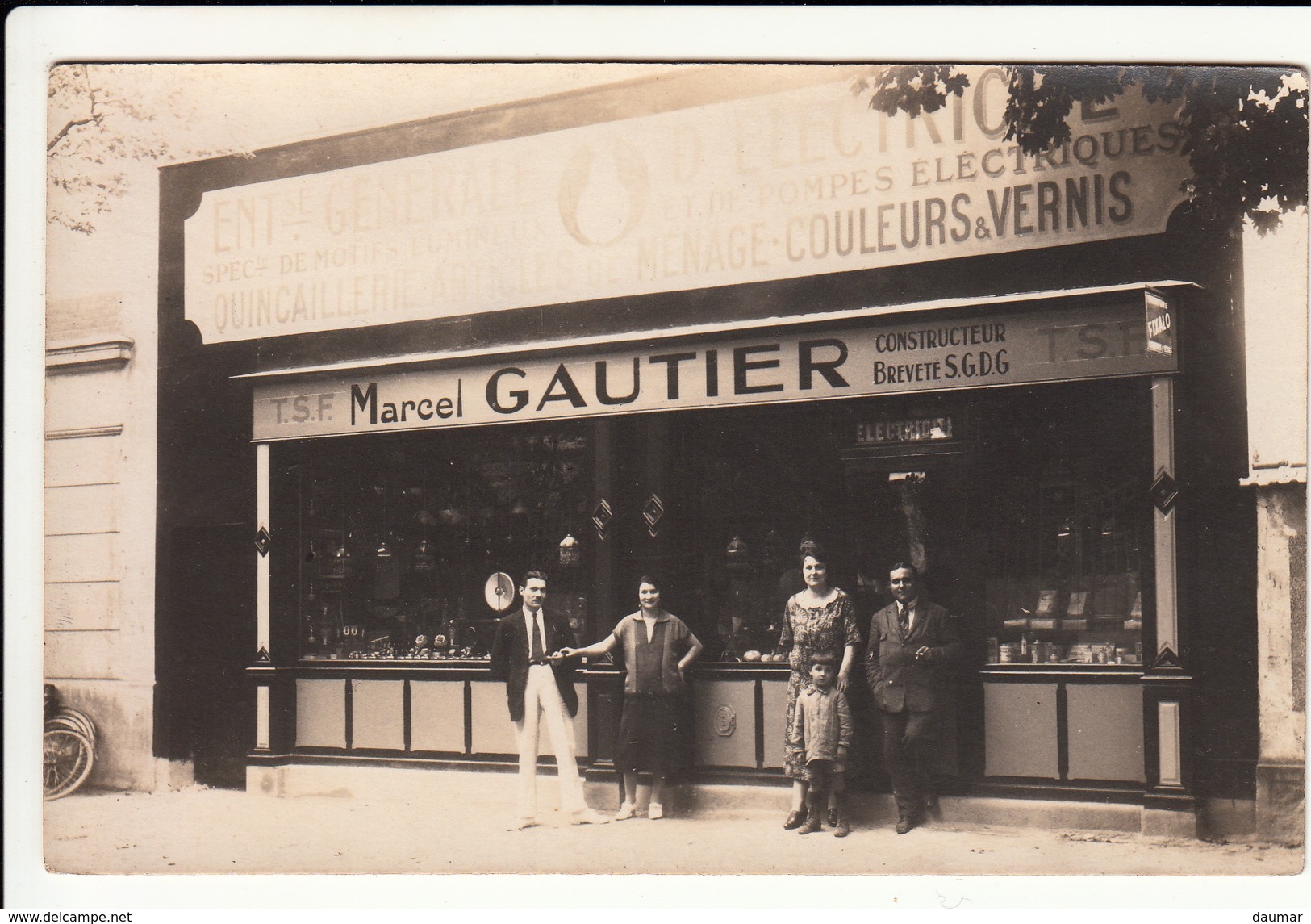 TSF- MARCEL GAUTIER- ENT. GÉN. ÉLECTRICITÉ ..." Les Patrons Devant La Boutique.. 1926 . Phot. La Varenne St Hilaire - Magasins