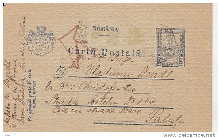 EAGLE, CROWN, ROYAL COAT OF ARMS, PC STATIONERY, ENTIER POSTAL, 1918, ROMANIA - Lettres & Documents