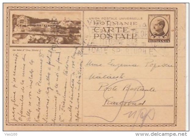 OCNA SIBIULUI HEALTH RESORT, KING CHARLES 2ND, PC STATIONERY, ENTIER POSTAL, 1940, ROMANIA - Lettres & Documents