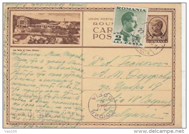 OCNA SIBIULUI HEALTH RESORT, KING CHARLES 2ND, PC STATIONERY, ENTIER POSTAL, 1940, ROMANIA - Lettres & Documents