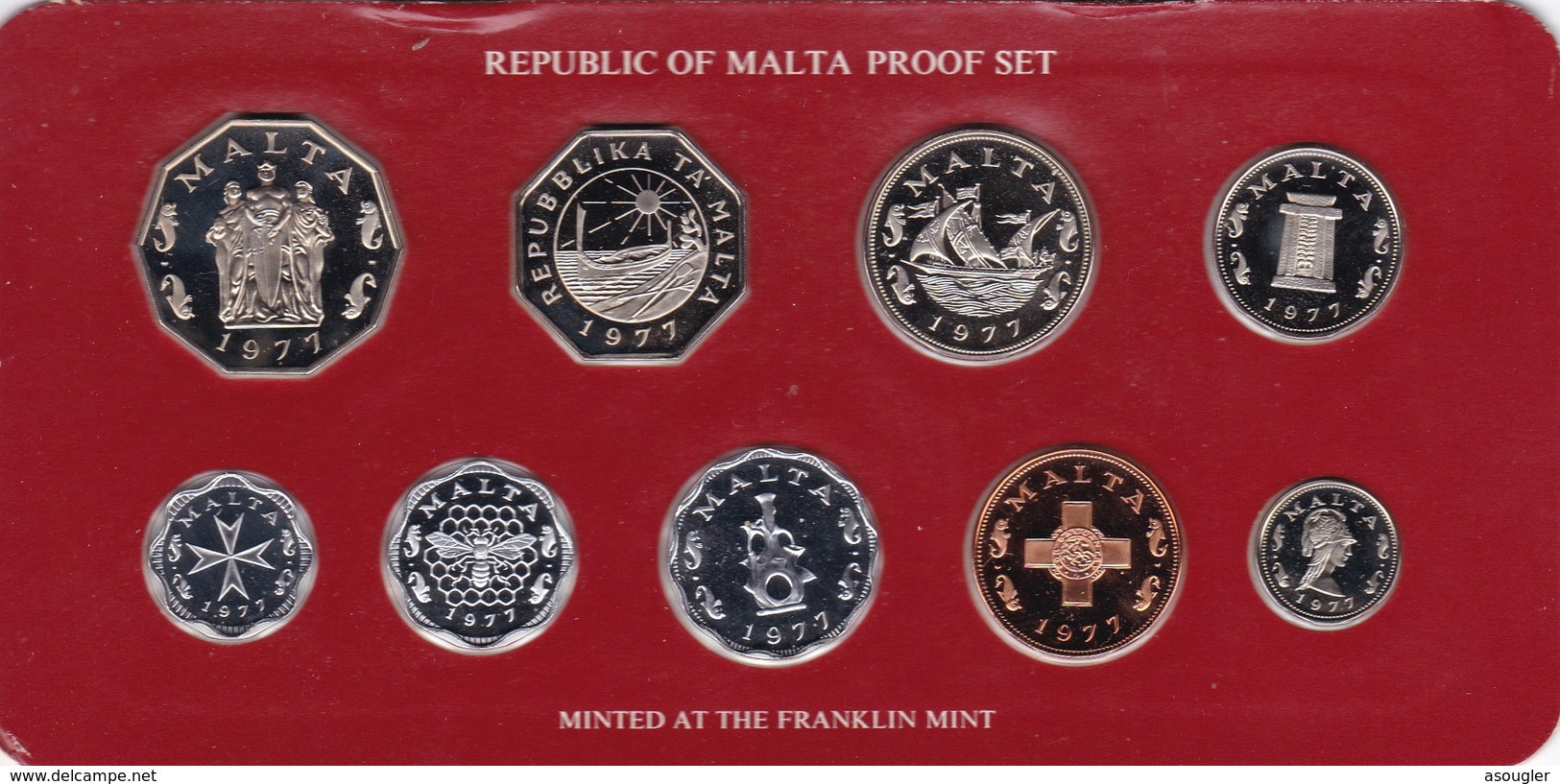 MALTA PROOF SET 1977 With RED CASE AND COA - Malte