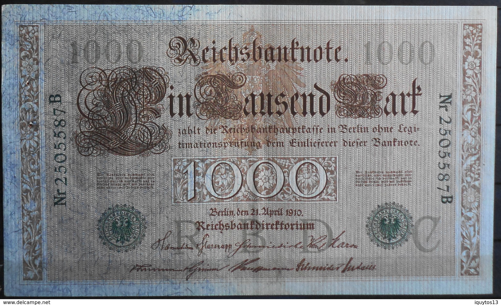 ALLEMAGNE 1 BILLET De BANQUE De 1000 Mark - 21.04.1910 N° 2505587B - TBE - 1000 Mark