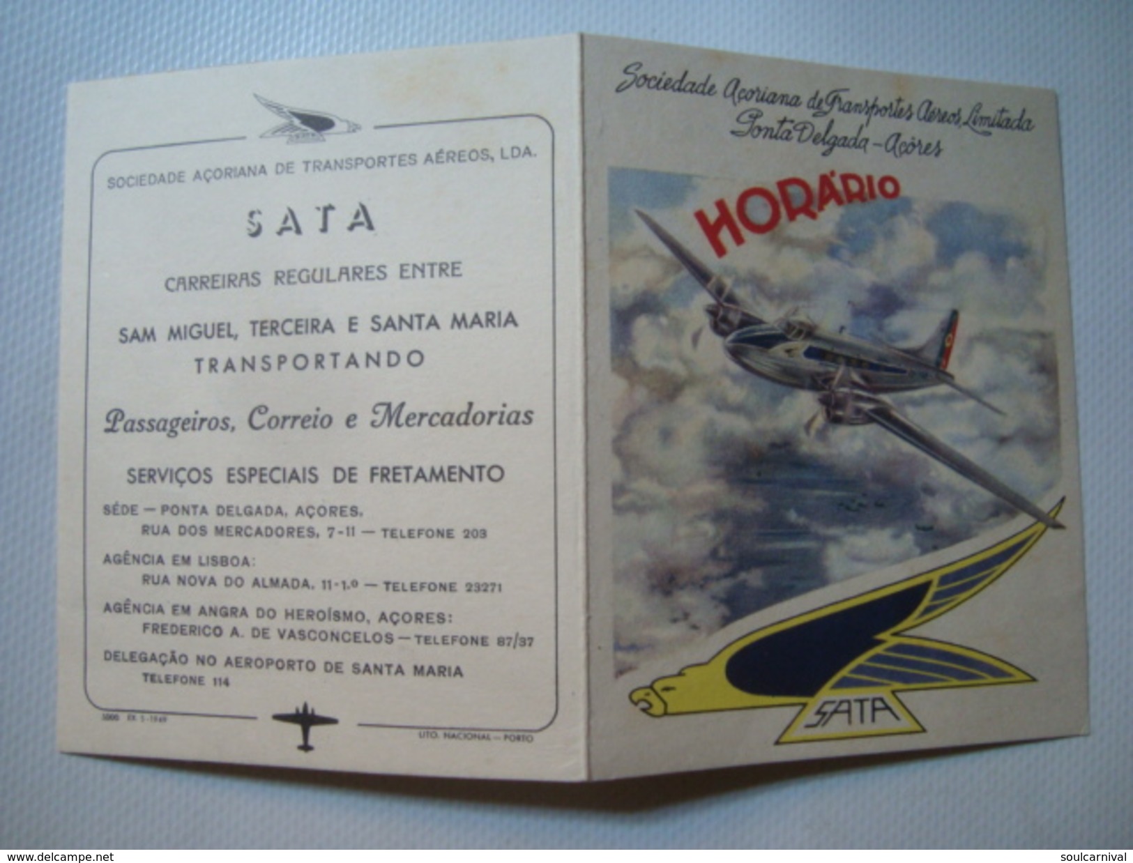 SATA. SOCIEDADE AÇORIANA DE TRANSPORTES AÉREOS, LDA - AZORES, 40s. SAM MIGUEL, TERCEIRA E SANTA MARIA. - Publicidad