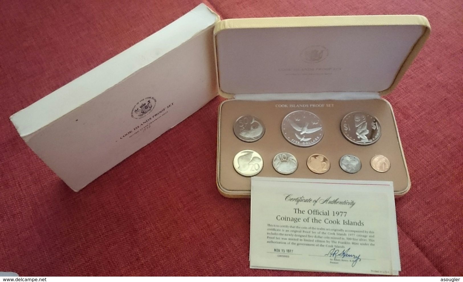 COOK ISLANDS  SILVER PROOF SET 1977 With CASE AND COA (free Shipping Via Registered Air Mail) - Cook