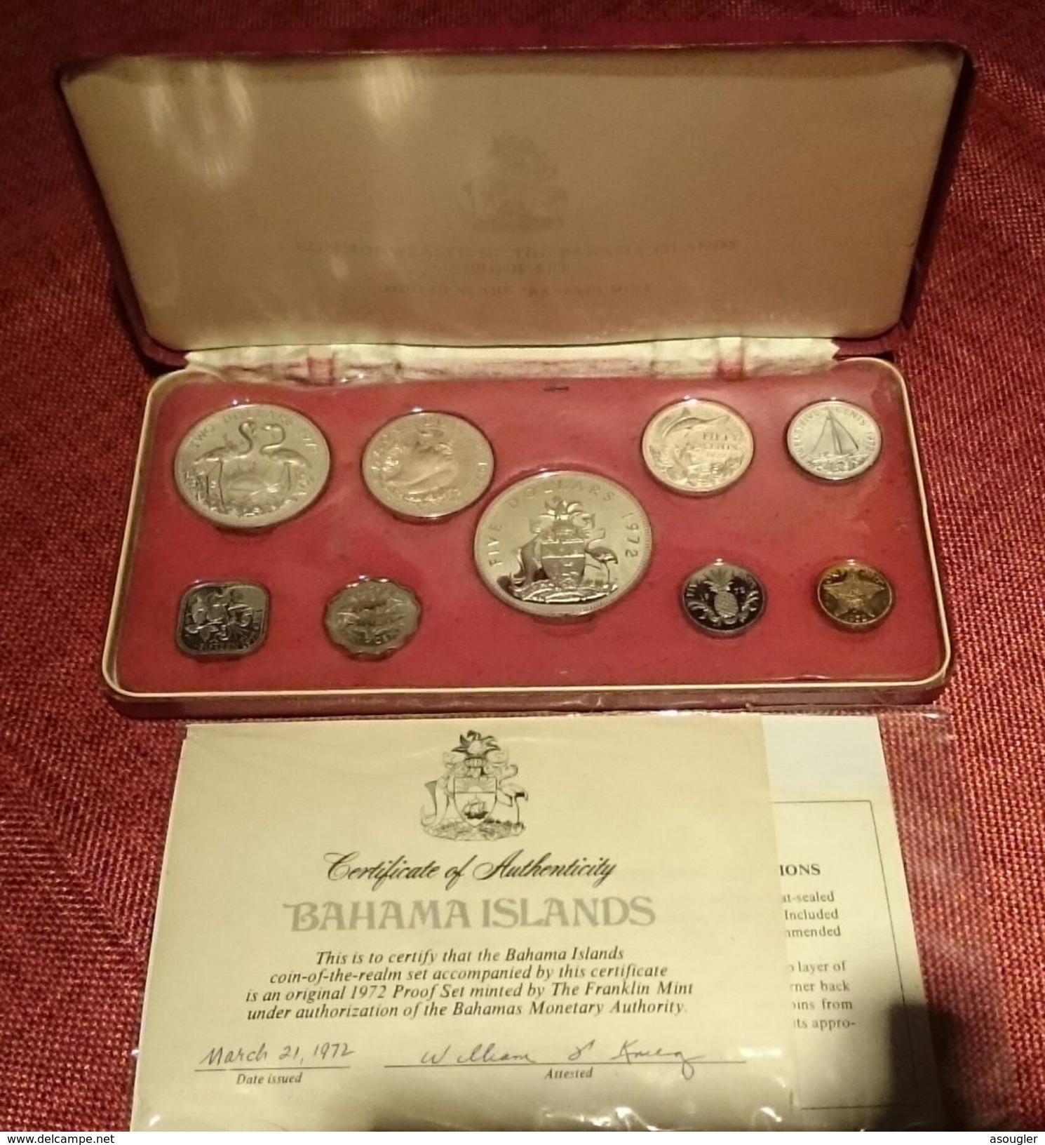 BAHAMAS SILVER PROOF SET 1972 With CASE AND COA (free Shipping Via Registered Air Mail) - Bahamas