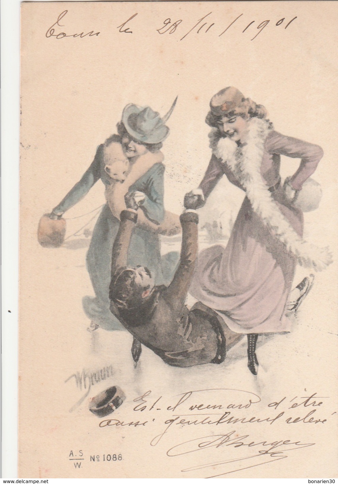 CPA  ILLUSTRATEUR BRAUN JEUNES FILLES  PATINAGE  1901 - Braun, W.