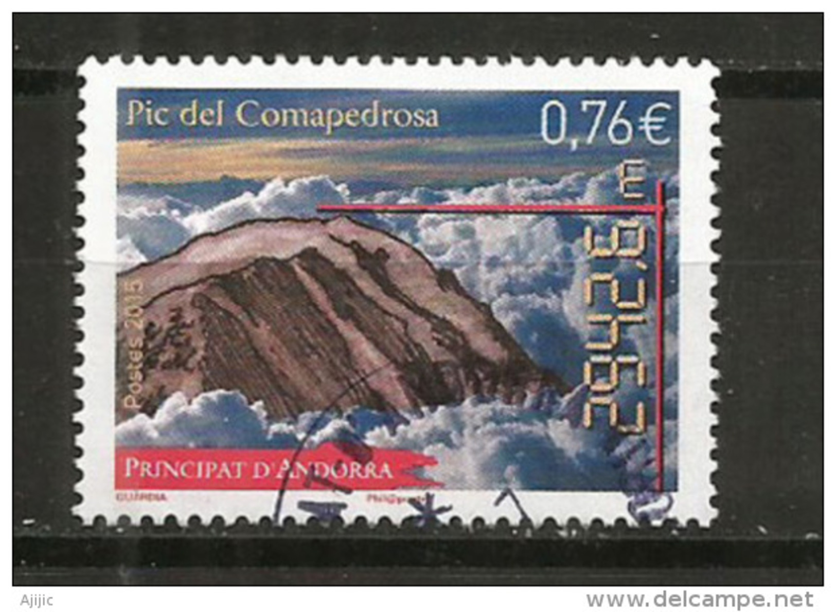 Année De La Montagne En Andorre , Pic De Comapedrosa, Le Plus Haut Sommet D'Andorre.un Timbre-poste Oblitéré 2015 - Oblitérés