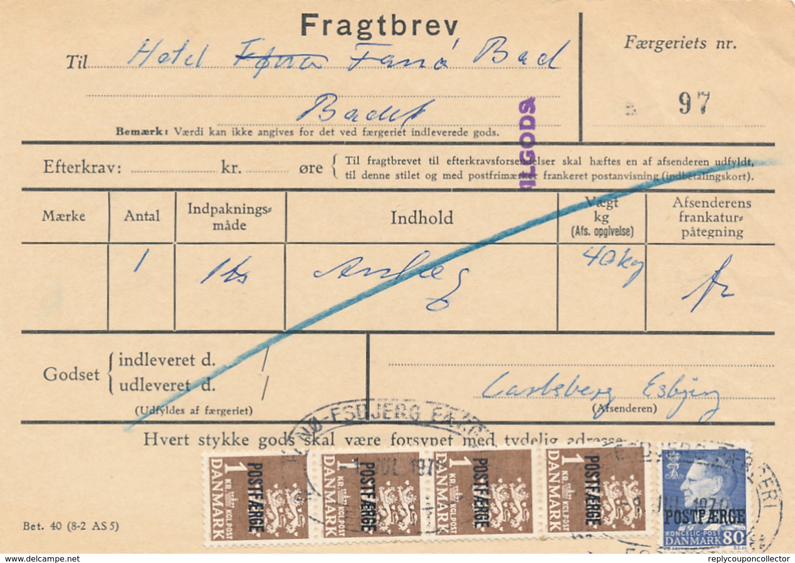 FRAGTBREV / ESBJERG - 1976 , Paketmarken , Postfaerge - Parcel Post