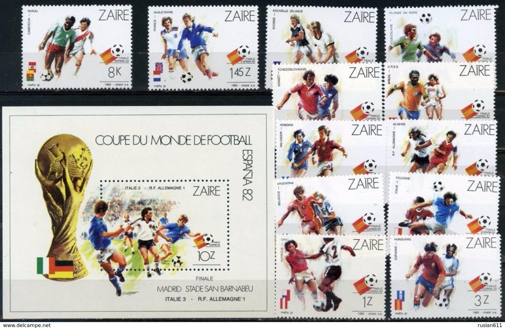 Soccer Football Zaire #759/70 + Bl 43 1982 World Cup In Spain MNH  ** - 1982 – Espagne