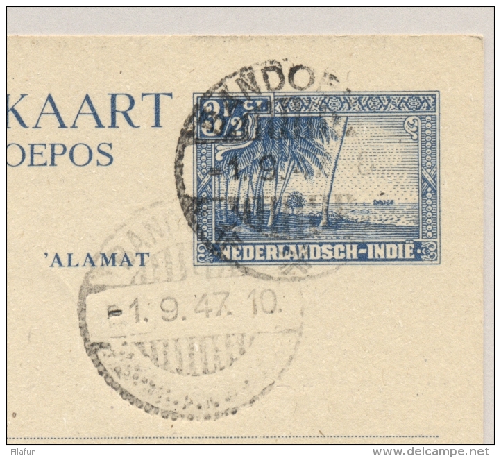 Nederlands Indië - 1947 - 3,5 Cent Briefkaart Strand Met Palmbomen, G75a Lokaal Gebruikt Bandoeng - Nederlands-Indië